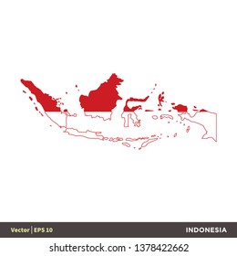 Indonesia - Asia Countries Map and Flag Icon Vector Logo Template Illustration Design. Vector EPS 10.