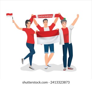 Indonesia Asia fans team joy cup fun vector icon logo sign art ball game flag template male men boy girl young party set pose fun glory joy lover cheer sport pride day event graphic design Garuda red