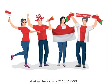 Indonesia Asia fans team joy cup fun vector icon logo sign art ball game flag template male men boy girl young party set pose fun glory joy lover cheer sport pride day event graphic design red	