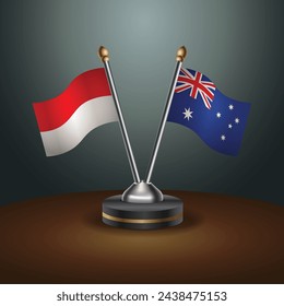 Indonesia and Australia table flags relation with gradient backgrund. Vector Illustration