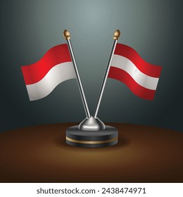 Indonesia and Austria table flags relation with gradient backgrund. Vector Illustration