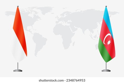 Indonesia and Azerbaijan flags for official meeting against background of world map.
