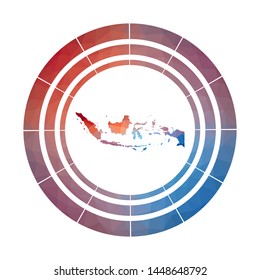 Indonesia badge. Bright gradient logo of country in low poly style. Multicolored Indonesia rounded sign with map in geometric style for your infographics.