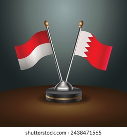 Indonesia and Bahrain table flags relation with gradient backgrund. Vector Illustration