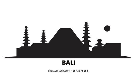 Indonesia, Bali city skyline isolated vector illustration. Indonesia, Bali travel black cityscape