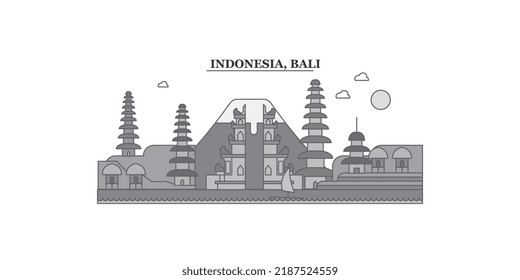 Indonesia, Bali city skyline isolated vector illustration, icons