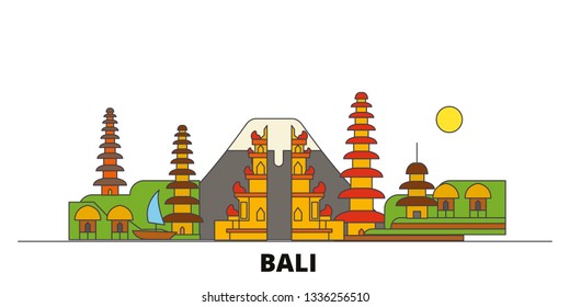 Indonesia, Bali flat landmarks vector illustration. Indonesia, Bali line city with famous travel sights, skyline, design. 