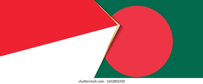 Banderas de Indonesia y Bangladesh, dos banderas vectoriales símbolo de relación o confrontación.