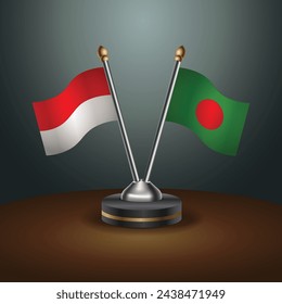 Indonesia and Bangladesh table flags relation with gradient backgrund. Vector Illustration