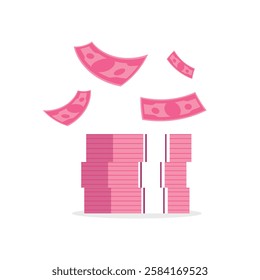 Indonesia banknotes stack money of 100000 rupiah value simple flat Vector illustration. pink money vector