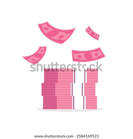 Indonesia banknotes stack money of 100000 rupiah value simple flat Vector illustration. pink money vector