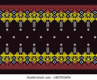 Indonesia Batik of Traditional Songket Sasak Lombok and Bali Motif Pattern Style with Hibiscus Flower and Black Background Vector Stock