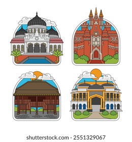  indonesia beautiful landmark vector illustration