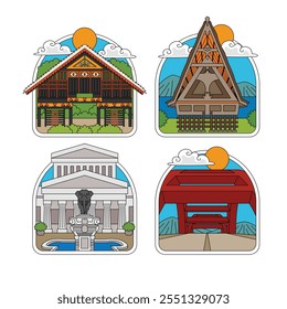  indonesia beautiful landmark vector illustration
