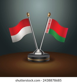 Indonesia and Belarus table flags relation with gradient backgrund. Vector Illustration