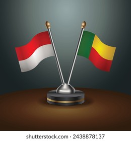 Indonesia and Benin table flags relation with gradient backgrund. Vector Illustration