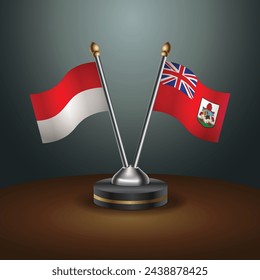 Indonesia and Bermuda table flags relation with gradient backgrund. Vector Illustration