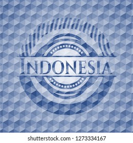 Indonesia blue badge with geometric background.