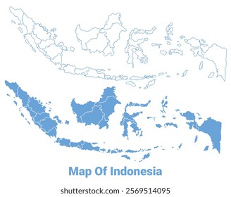 Indonesia Blue map flat regions border outline vector illustration