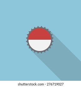 Indonesia bottle cap flat icon with long shadow. Vector illustration EPS10