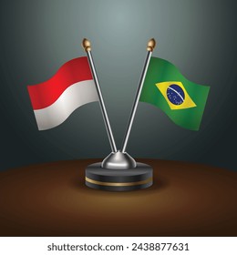 Indonesia and Brazil table flags relation with gradient backgrund. Vector Illustration