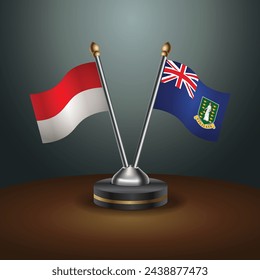 Indonesia and British Virgin Islands table flags relation with gradient backgrund. Vector Illustration