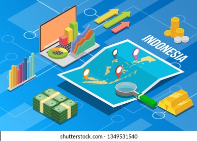 Indonesia Business Economy Growth Country With Map And Finance Condition - Vector