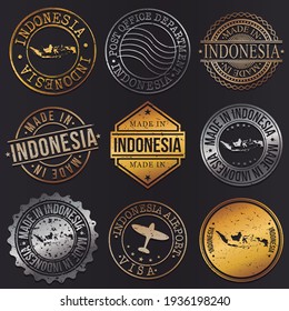 Indonesia Business Metal Stamps. Gold Made In Product Seal. National Logo Icon. Symbol Design Insignia Country.