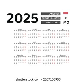 Indonesia Calendar 2025 Week Starts Monday Stock Vector (Royalty Free ...