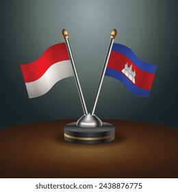 Indonesia and Cambodia table flags relation with gradient backgrund. Vector Illustration