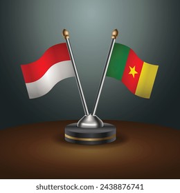 Indonesia and Cameroon table flags relation with gradient backgrund. Vector Illustration