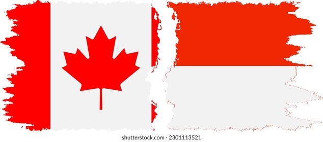 Verbindung mit Indonesien und Kanada mit Grunge-Flaggen, Vektorgrafik