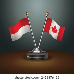 Indonesia and Canada table flags relation with gradient backgrund. Vector Illustration