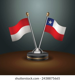 Indonesia and Chile table flags relation with gradient backgrund. Vector Illustration