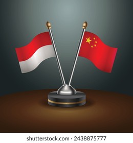 Indonesia and China table flags relation with gradient backgrund. Vector Illustration