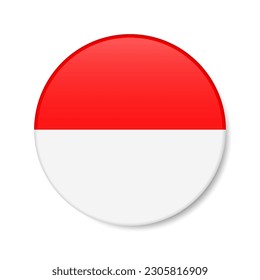 Indonesia circle button icon. Indonesian round badge flag with shadow. 3D realistic vector illustration isolated on white.