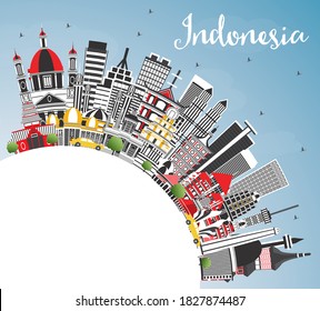 Indonesia Cities Skyline with Gray Buildings, Blue Sky and Copy Space. Vector Illustration. Tourism Concept with Historic Architecture. Indonesia Cityscape with Landmarks. Jakarta. Surabaya. Bekasi.