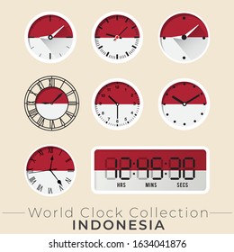 Indonesia clock : Set of national flag clock : Vector Illustration
