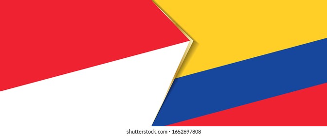 Indonesia and Colombia flags, two vector flags symbol of relationship or confrontation.
