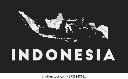Indonesia - mapa de la red de comunicación del país. Diseño geométrico de moda en Indonesia sobre fondo oscuro. Tecnología, internet, red, concepto de telecomunicaciones. Ilustración vectorial.