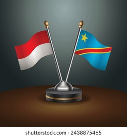 Indonesia and Congo table flags relation with gradient backgrund. Vector Illustration