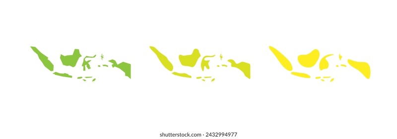 Indonesia country black outline and colored country silhouettes in three different levels of smoothness. Simplified maps. Vector icons isolated on white background.