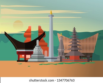 Indonesia country design illustration template. World vacation travel Asia Asian collection