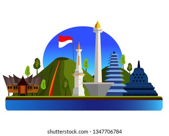 Indonesia country design illustration template. World vacation travel Asia Asian collection