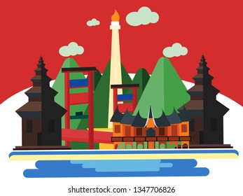 Indonesia country design illustration template. World vacation travel Asia Asian collection