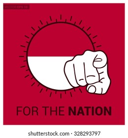 Indonesia country flag in Circle and pointing finger at viewer typography Ready for the Nation. Vector Illustration