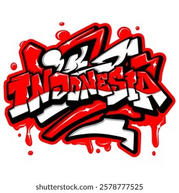 indonesia country flag in graffiti art style