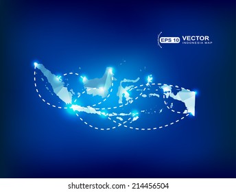 Indonesia country map polygonal with spot lights places