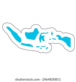Indonesia country silhouette. High detailed map. Solid blue vector sticker with white contour isolated on white background.