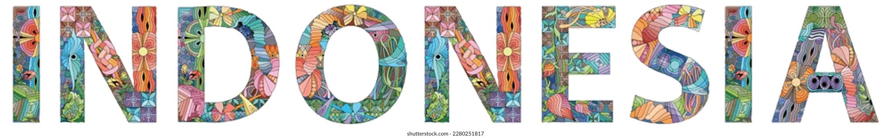 Indonesia is a country in Southeast Asia and Oceania between the Indian and Pacific oceans. Vector decorative zentangle object.